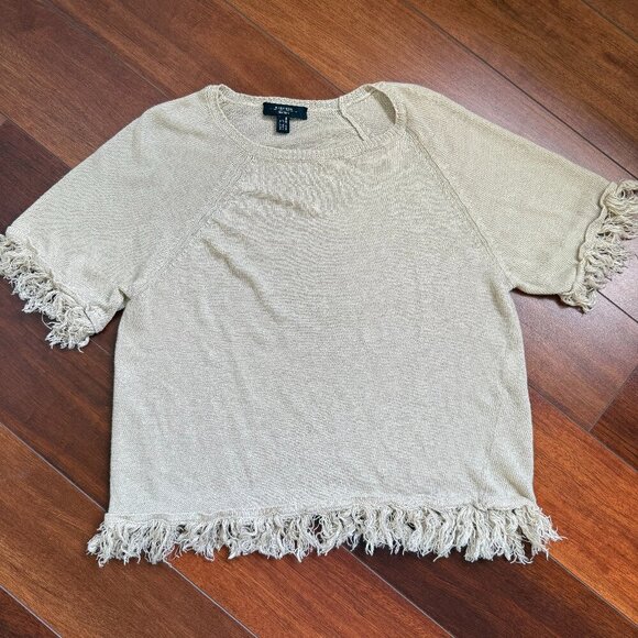 Weekend Max Mara Freyed Hem Knit Linen Top Cream Sz small - Picture 1 of 6